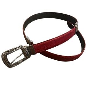 Belt Women's (Brighton Look) Unbranded M Leather Red Silver Hardware 35"